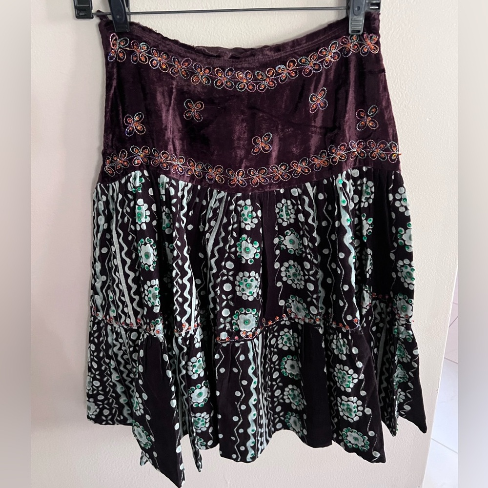 Chaudry Anthropologie Velvet Corduroy  Boho Skirt NWT X Small